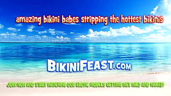 Busty babe in bikini enjoying solo masturbation