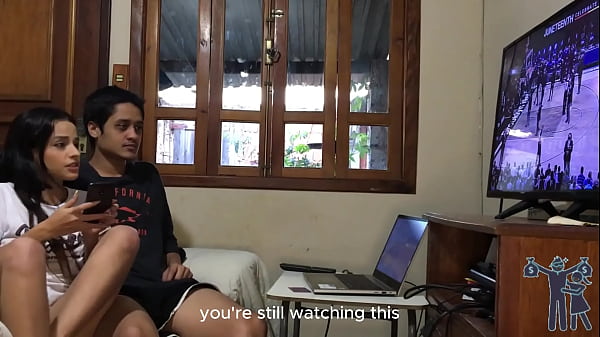 She bothered me to fuck her during the game so I stuck my dick in hard (Subtitled in English)