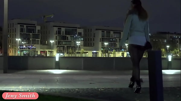 Deep Evening - Russian beauty Jeny Smith walks in public in transparent tights without panties. So you can see the pussy