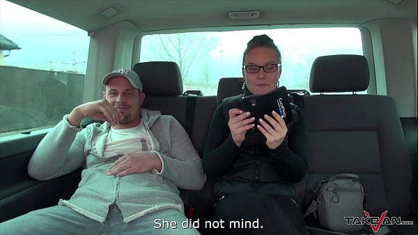 Horny threesome fuck in the driving van, pissing and cumshot included