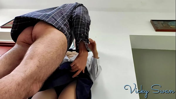 She shakes and squirts while fucked standing upskirt in classroom