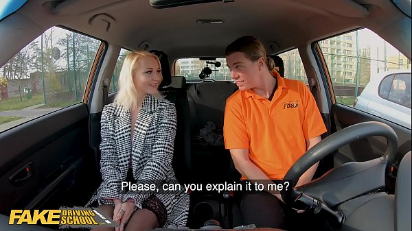 Fake Driving School Blonde Marilyn Sugar in Black Stockings Sex in Car