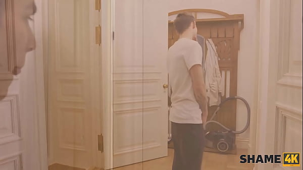 SHAME4K. Boy follows mature blonde to the shower room and fucks her