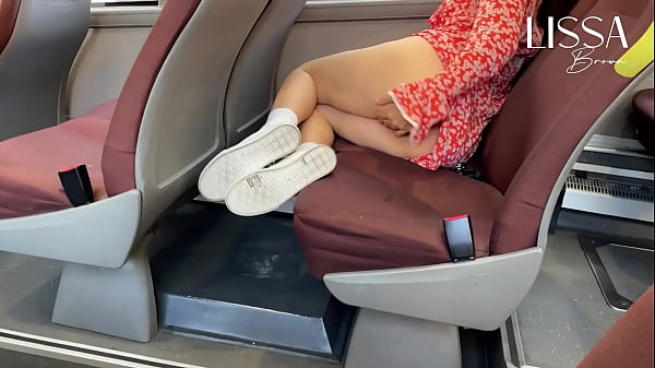 Hot woman shows off and touches herself on public bus
