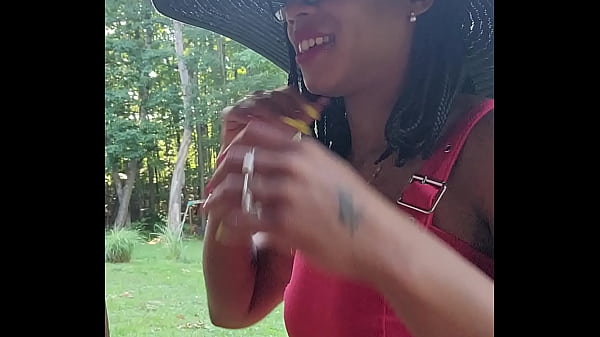 Master pee on my saggy breast in the yard then I pee my panties being a good ebony whore slave