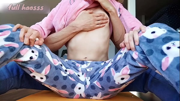 stepbrother petting small tits and wet pussy in pajamas