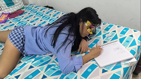 The woman in uniform is doing her homework in a short skirt! She's beautiful and flirtatious. Thumbnail