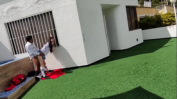 Young schoolboys have sex on the school terrace and are caught on a security camera.