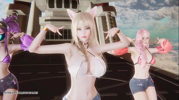 [MMD] Unis - Curiosa Ahri Akali Seraphine Hot Kpop Dance League of Legends Hentai sem censura