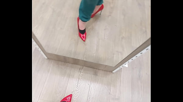 Trying on sexy red low heels Thumbnail