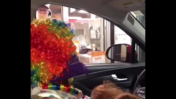 Clown gets dick sucked while ordering food