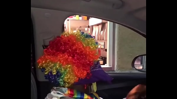Clown gets dick sucked while ordering food