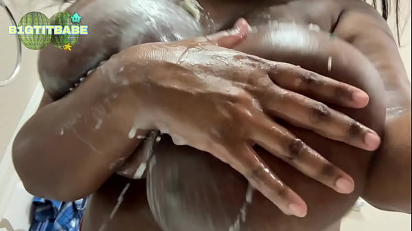 Big Wet Black Tits Washing Sprinkles Off