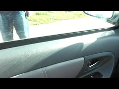  - Public nudity. Public masturbation. Without panties in public. Beautiful sexy MILF stopped car and masturbating wet hairy pussy with fingers. Random man passing by stopped and looked. No panties in public. Fingering. Outdoor. Outside. Naked in public