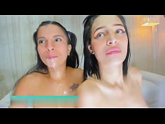  - two sluts give a messy blowjob with a lot of saliva
