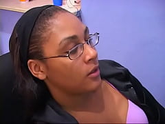  - Long-haired sexy bitch masturbates her pussy and passionately sucks the cock of a muscular stallion before hot fuck in the living room on the couch