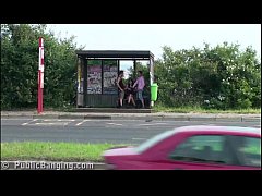  - Busty girl PUBLIC gangbang threesome sex by a busy highway