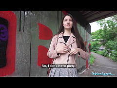  - Public Agent - very cute and real college brunette 19yrs Teen art student with natural tits studies a strangers big dick outdoors in exchange for cash