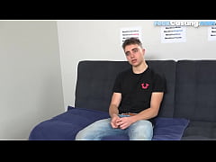  - Casting jock strokes his shaft for cumshot in solo action
