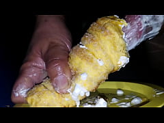  - Fucking my cream filled scone like a fleshlight. Filling it up with my cock cream.