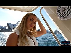 - Busty blonde MILF stripping naked while on the water