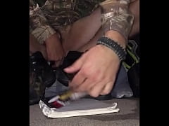  - Sexy mature man in work boots riding big dildo