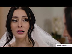  - Busty petite bride is fingered by her big tits tattooed wife