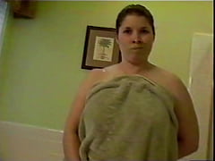  - Busty Brunette strips and sucks cock until he shoots his load into her mouth.